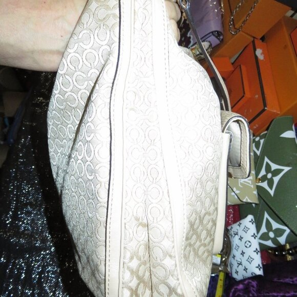 COACH Madison Op Art Fabric & Snakeskin Leather Turn Lock Flap Hobo Crossbody - Picture 6 of 16